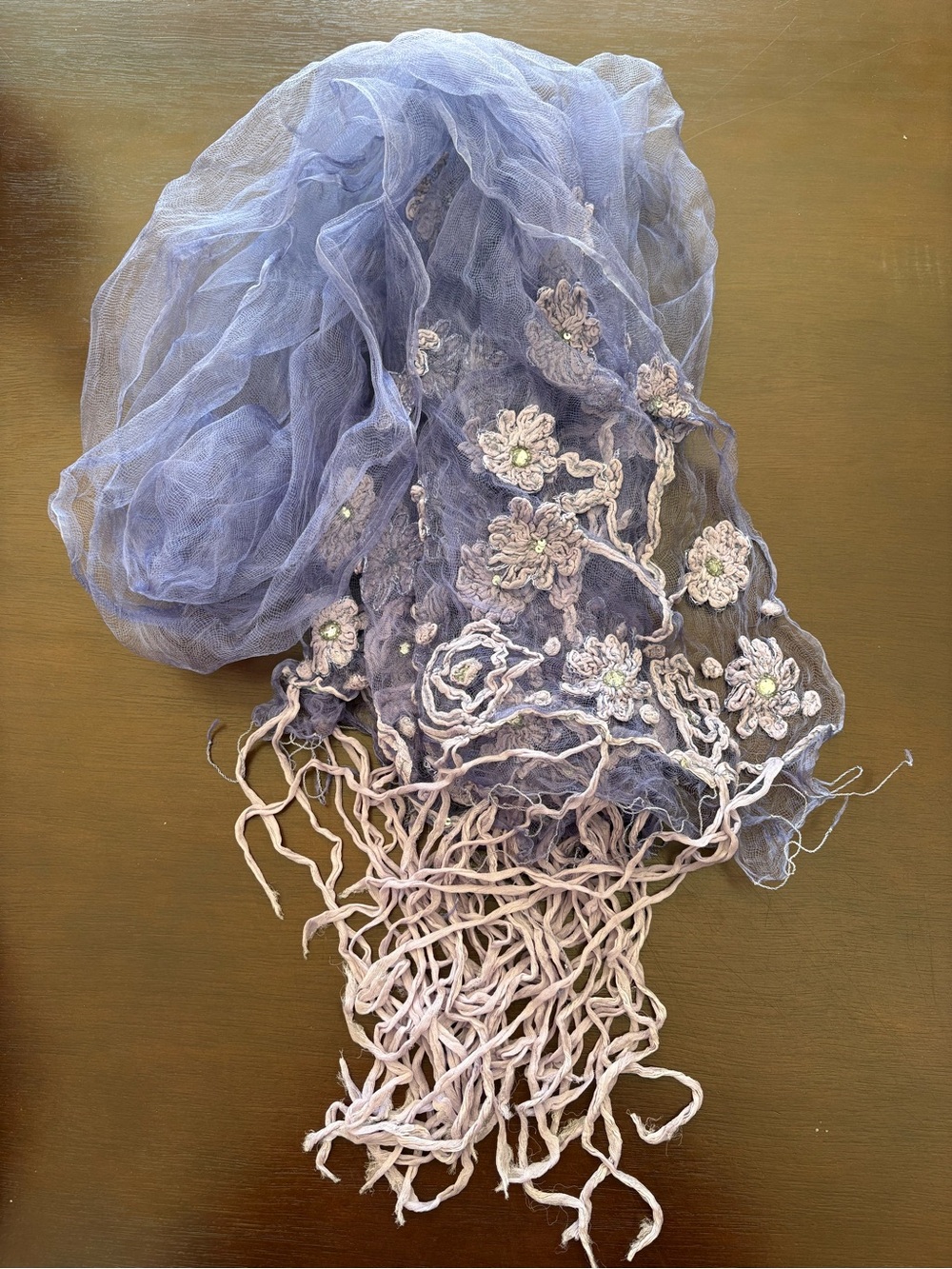 Jaipur Light Lavender Floral Lace Fringe Scarf